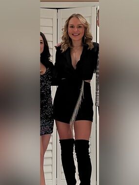 Zara Black Long-Sleeve Cut Out Romper with Fringe Detail